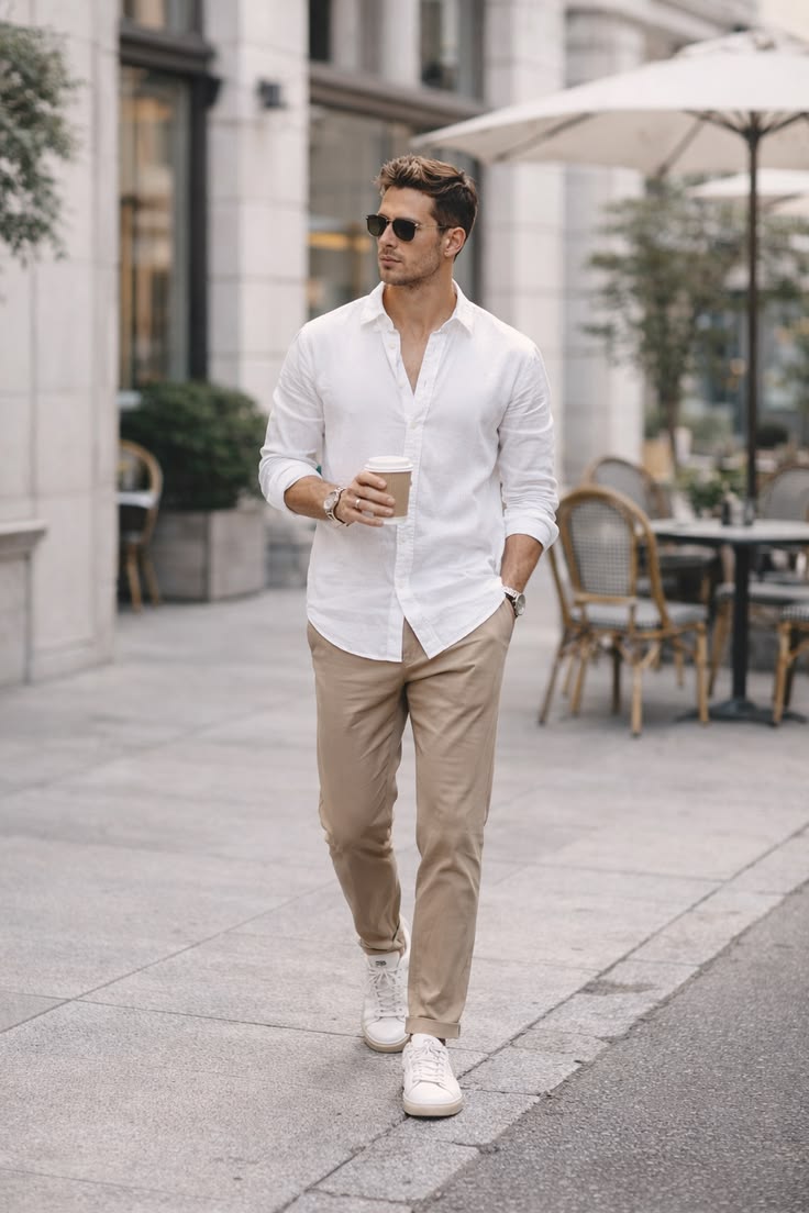 Casual shirt and chinos with sneakers