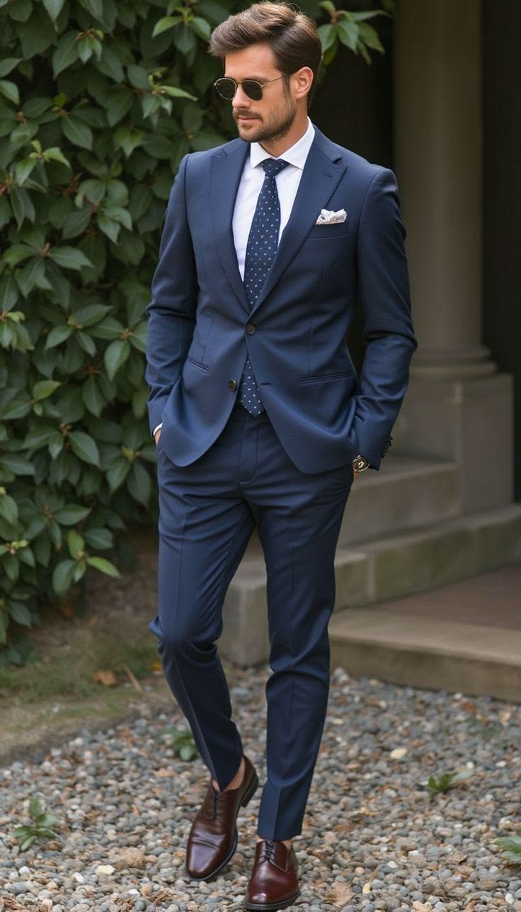 Navy suit with tie